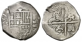 1589. Felipe II. Sevilla. 4 reales. (Cal. 395, mismo ejemplar (anverso)). 13,58 g. Grieta. Ex Colección Isabel de Trastámara vol. V 26/05/2016, nº 510...