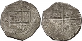 s/d. Felipe II. Sevilla. . 8 reales. (Cal. 235). 26,17 g. Leves oxidaciones limpiadas. (MBC).