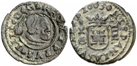 1663. Felipe IV. Cuenca. CA. 4 maravedís. (Cal. 1339). 1,15 g. Dos puntos en la cara. Atractiva. MBC+.