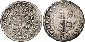 1718. Felipe V. Sevilla. M. 8 reales. (Cal. 936). 22,42 g. Golpecitos. MBC-/BC+.