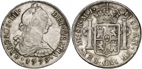 1779. Carlos III. Lima. MJ. 8 reales. (Cal. 860). 26,76 g. MBC-.