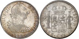 1779. Carlos III. México. FF. 8 reales. (Cal. 929). 26,86 g. Bonita pátina. MBC-/MBC.