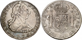 1775. Carlos III. Potosí. JR. 8 reales. (Cal. 975). 26,50 g. Escasa. MBC-.