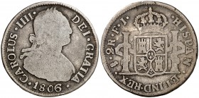 1806. Carlos IV. FJ. 2 reales. (Cal. 1053). 5,99 g. BC-/BC+.