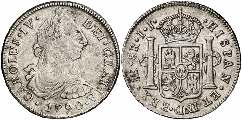 1790. Carlos IV. Lima. IJ. 8 reales. (Cal. 642). 26,57 g. Busto de Carlos III. O...