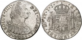 1801. Carlos IV. Lima. IJ. 8 reales. (Cal. 656). 26,83 g. MBC/MBC+.