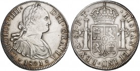 1801. Carlos IV. México. FT. 8 reales. (Cal. 697 var). 26,92 g. Rayita. Limpiada. MBC.