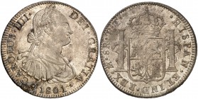 1801. Carlos IV. México. FT. 8 reales. (Cal. 697 var). 27 g. Pátina. Mínima oxidación. Parte de brillo original. MBC+.