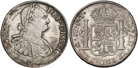 1803. Carlos IV. México. FT. 8 reales. (Cal. 699). 26,83 g. Pequeño vano. MBC.