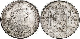 1805. Carlos IV. México. TH. 8 reales. (Cal. 703). 26,88 g. Plata ligeramente agria. MBC+.