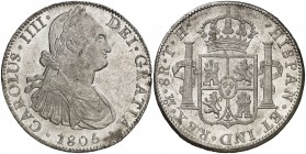 1805. Carlos IV. México. TH. 8 reales. (Cal. 703). 26,92 g. Golpecitos. Parte de brillo original. (MBC+/EBC-).