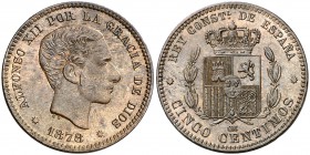 1878. Alfonso XII. Barcelona. OM. 5 céntimos. (Cal. 72). 5,15 g. Restos de brillo original. EBC-.