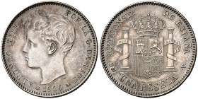 1900*1900. Alfonso XIII. SMV. 1 peseta. (Cal. 44). 4,93 g. Leve impureza. EBC-.