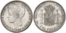 1900*1900. Alfonso XIII. SMV. 1 peseta. (Cal. 44). 4,92 g. Bella. Brillo original. S/C-.