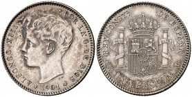 1901*1901. Alfonso XIII. SMV. 1 peseta. (Cal. 45). 5,01 g. Limpiada. EBC-.