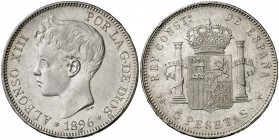 1896*1896. Alfonso XIII. PGV. 5 pesetas. (Cal. 25). 24,88 g. Golpecitos. MBC+.