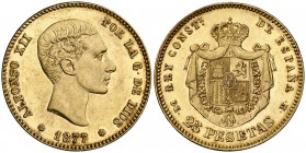 1877*1877. Alfonso XII. DEM. 25 pesetas. (Cal. 3). 8,08 g. Rayitas. EBC.