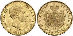 1878*1878. Alfonso XII. DEM. 25 pesetas. (Cal. 4). 8,06 g. Golpecitos. EBC-.