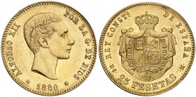 1880*1880. Alfonso XII. MSM. 25 pesetas. (Cal. 10). 8,06 g. Golpecito en canto. EBC.