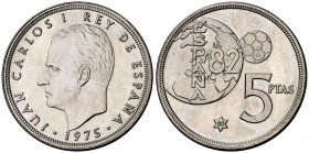 1975*80. Juan Carlos I. 5 pesetas. (Cal. 124). 5,74 g. Error del Mundial. EBC.