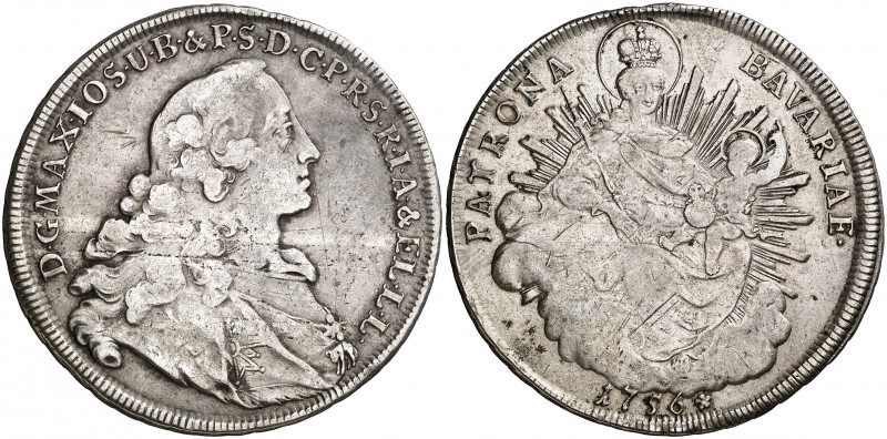 1756. Alemania. Baviera. Maximiliano José III. Múnich. 1 taler. (Kr. 500.2) (Dav...