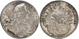 1763. Alemania. Baviera. Maximiliano José III. Múnich. 1 taler. (Kr. 519.1) (Dav. 1953). 27,87 g. AG. Escasa. MBC-.