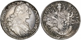 1766. Alemania. Baviera. Maximiliano José III. Múnich. 1 taler. (Kr. 519.1) (Dav. 1953). 27,87 g. AG. Escasa. MBC.