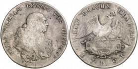 1791. Alemania. Prusia. Federico Guillermo II. B (Breslau). 1 taler. (Kr. 348.2) (Dav. 2597). 21,86 g. AG. Escasa. BC+.