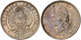 1890. Argentina. 2 centavos. (Kr. 33). 10,20 g. CU. EBC-.