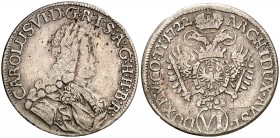 1722. Austria. Carlos VI. Hall. 6 kreuzer. (Kr. 1569). 2,73 g. AG. Escasa. BC+/MBC-.