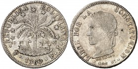 1860. Bolivia. Potosí. FJ. 2 soles. (Kr. 135.2). 9,92 g. AG. MBC+.