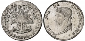 1856. Bolivia. Potosí. FJ. 4 soles. (Kr. 123.2). 13,58 g. AG. S/C-.