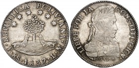 1837. Bolivia. Potosí. LM. 8 soles. (Kr. 97). 27,03 g. AG. EBC-.