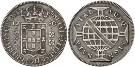1780. Brasil. María y Pedro III. 320 reis. (Kr. 206). 8,84 g. AG. MBC+.
