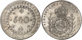 1825. Brasil. Pedro I. R (Río). 640 reis. (Kr. 367). 17,96 g. AG. EBC-.