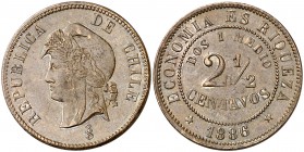 1886. Chile. (Santiago). 2 1/2 centavos. (Kr. 150). 7,96 g. CU. EBC-.