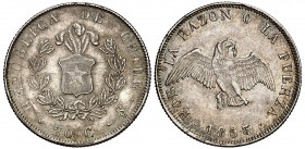 1853. Chile. (Santiago). 20 centavos. (Kr. 125). 4,81 g. AG. EBC-.