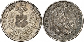 1872. Chile. 1 peso. (Kr. 142.1). 25 g. AG. Suciedad en reverso. MBC+.
