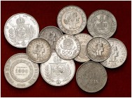 1871 a 1929. Brasil. 100, 200, 500 (cuatro), 1000 (cuatro) y 2000 (dos) reis. Lote de 12 monedas. A examinar. MBC+/S/C.