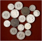 1864 a 1943. Uruguay. 1 (dos), 2 (dos), 5 (cinco), 10, 20 (cuatro) y 50 (dos) céntimos. Lote de 16 monedas. A examinar. MBC/S/C.