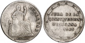 1843. México. Jura de la Constitución Mexicana. 13,38 g. 29 mm. Plata. MBC.