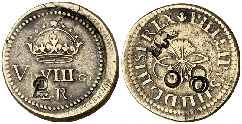 Felipe IV. Ponderal de 2 reales. (Dieudonné 155d sim) (Mateu y Llopis 46 sim). 6...