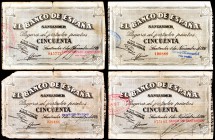 1936. Santander. 50 pesetas. (Ed. C29c a C29f). 1 de noviembre. Lote de 4 billetes con diferentes antefirmas: Banco Hispano-americano, Banco de Santan...