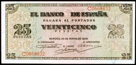 1938. Burgos. 25 pesetas. (Ed. D31a). 20 de mayo, serie C. EBC+.