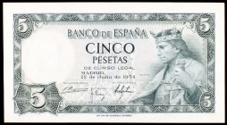 1954. 5 pesetas. (Ed. D67a). 22 de julio, Alfonso X. Serie C. Numeración capicúa: nº 0112110. S/C-.