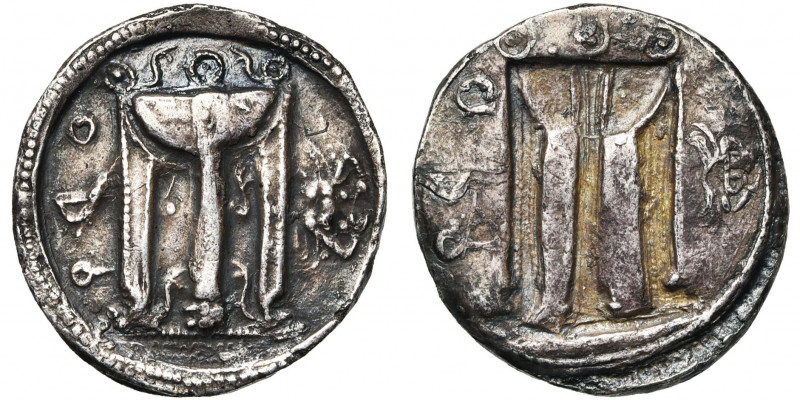 BRUTTIUM, CROTONE, AR statère, 500-490 av. J.-C. D/ Trépied aux pattes de lion, ...