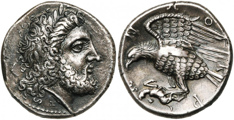BRUTTIUM, LOKROI EPIZEPHYROI, AR statère, vers 300-280 av. J.-C. D/ T. l. de Zeu...