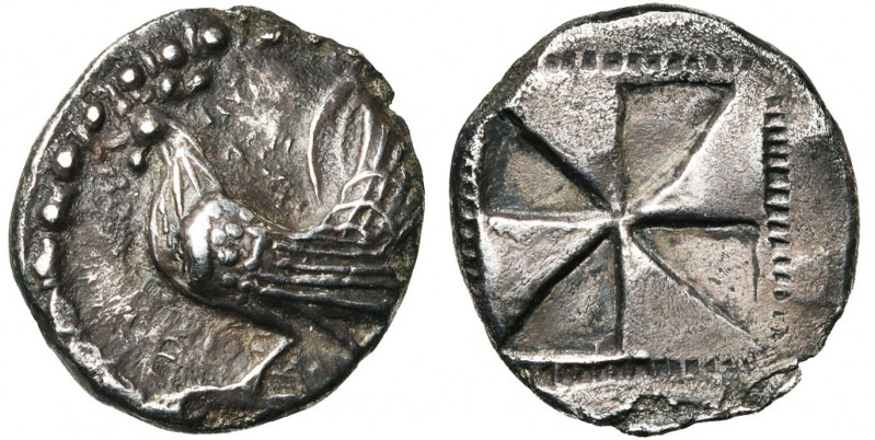 SICILE, HIMERA, AR drachme, vers 530-515 av. J.-C. D/ Coq à g., la patte d. levé...