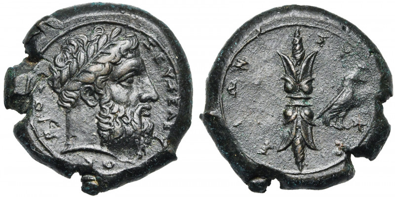 SICILE, SYRACUSE, AE bronze, 367-344 av. J.-C. D/ T. l. de Zeus à d. R/ ΣYPAKOΣΙ...