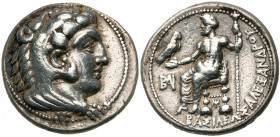 ROYAUME DE MACEDOINE, Alexandre III le Grand (336-323), AR tétradrachme, 325-323 av. J.-C., Myriandros. D/ T. d''Héraclès à d., coiffé de la dépouille...